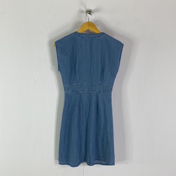 Loft Petite Chambray Button Down Flare Dress in Botanic Blue - Picture 9 of 13